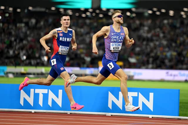Jakob Ingebrigtsen of Team Norway and Josh Kerr of Team Great Britain go head-to-head yet again in Paris