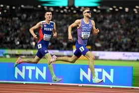 Jakob Ingebrigtsen of Team Norway and Josh Kerr of Team Great Britain go head-to-head yet again in Paris