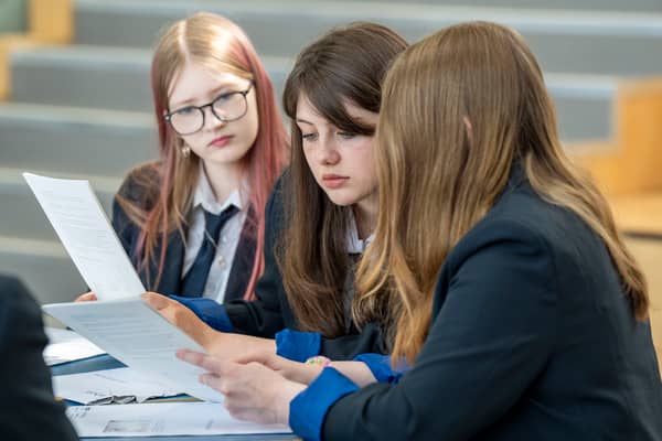 Students at Madras College in St Andrews, Fife, receive their SQA results. Picture: Jane Barlow/PA Wire