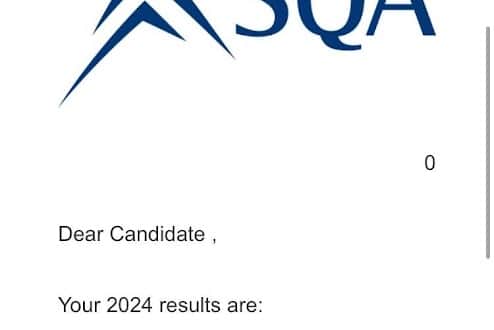 An email showing the blank space where the exam results should be
