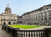 The lush green view at the Old College at University of Edinburgh
