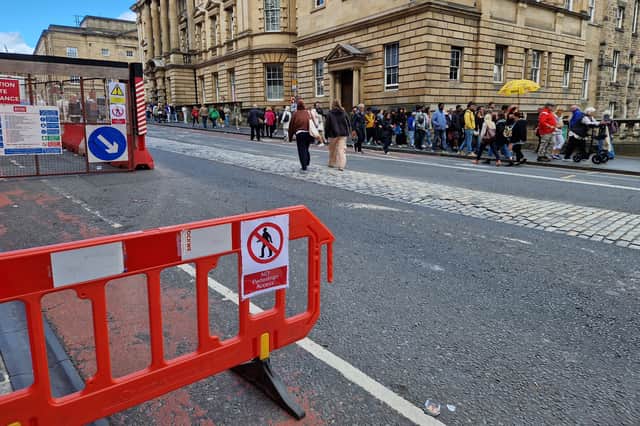 Pedestrians are forced to share one pavement on George IV Bridge in Edinburgh