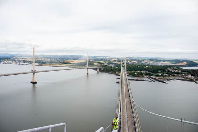 The Queensferry Crossing looking north from the top of the south tower of the Forth Road Bridge on Thursday