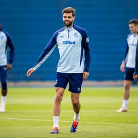 Robin Propper trains with his new Rangers team-mates ahead of his potential debut against Motherwell this weekend. (Photo by Alan Harvey / SNS Group)