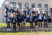 Education Secretary Jenny Gilruth celebrates with students at Madras College in St Andrews on SQA results Day 2024. PIC: Jane Barlow/PA Wire