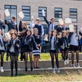 Education Secretary Jenny Gilruth celebrates with students at Madras College in St Andrews on SQA results Day 2024. PIC: Jane Barlow/PA Wire