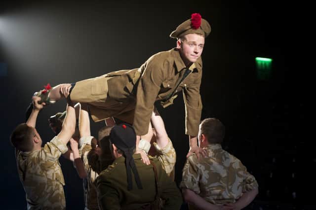 Jack Lowden in the lead role of Cammy in 2010 in the National Theatre of Scotland's award-winning play Black Watch. Pic: Manuel Harlan