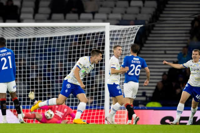 Dynamo Kyiv celebrate the opener at Hampden.