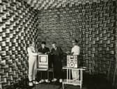 Inside an anechoic chamber at Dundee University in 1962.