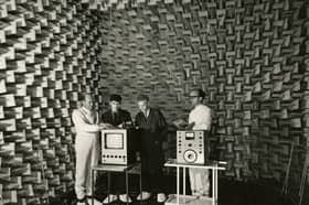 Inside an anechoic chamber at Dundee University in 1962.