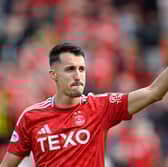 Bojan Miovski waves goodbye to the Aberdeen fans following the weekend win over St Mirren. (Photo by Rob Casey / SNS Group)