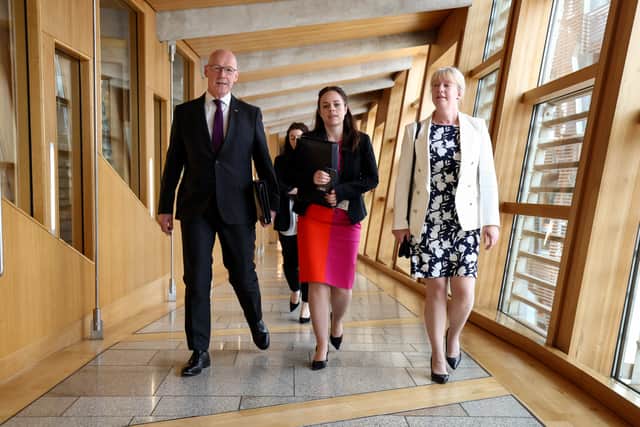 First Minister John Swinney, Deputy First Minister Kate Forbes and Finance Secretary Shona Robison. Image: Getty Images.