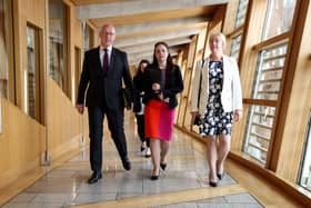 First Minister John Swinney, Deputy First Minister Kate Forbes and Finance Secretary Shona Robison. Image: Getty Images.