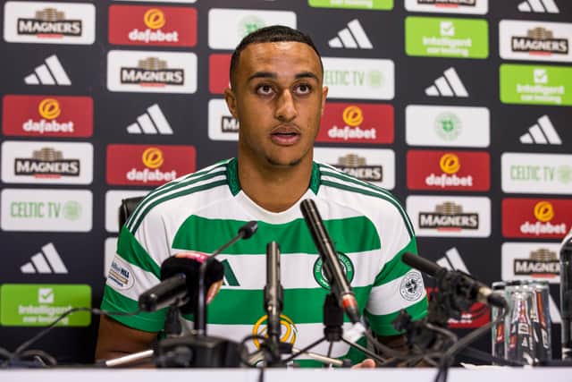 Idah speaks to the press after completing his permanent move to Celtic.