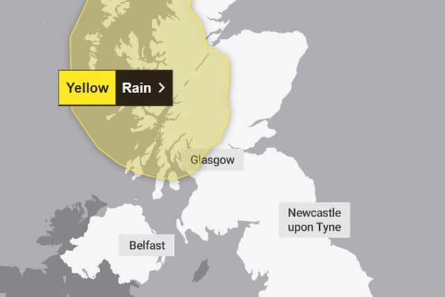 A yellow weather warning is in place for heavy rain starting from 8am on Wednesday and extending through to 6pm on Thursday. Picture: Met Office