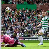 Celtic's Daizen Maeda opens the scoring against Hibs in the Premier Sports Cup last 16 match. (Photo by Rob Casey / SNS Group)