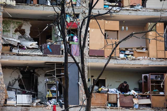 Mykhaylo Palinchak: Damaged residential buildings in the aftermath of shelling in the Podilskyi district of Kyiv, Ukraine, March 18, 2022.