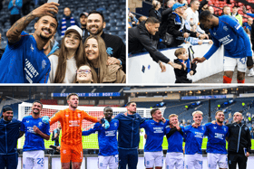 Here are 18 brilliant photos of Rangers players uniting with fans after a tough opening to the 24/25 season. Cr: SNS Group.