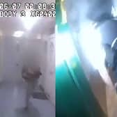 Police crawl into burning flat to rescue residents from fire.