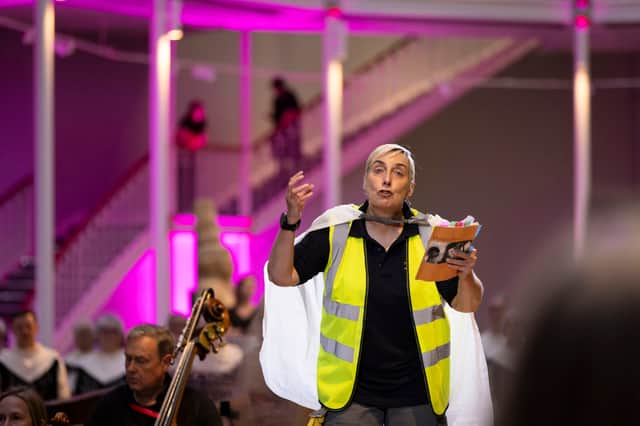 Wendy Seager as The Speaker in Oedipus Rex, Scottish Opera's production at the Edinburgh International Festival. Picture Jess Shurte