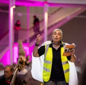 Wendy Seager as The Speaker in Oedipus Rex, Scottish Opera's production at the Edinburgh International Festival. Picture Jess Shurte