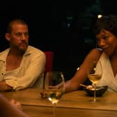 Channing Tatum as Slater King and Naomi Ackie as Frida in Blink Twice