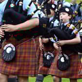 Oban High School Pipe Band play during the Argyllshire Gathering on August 22, 2024