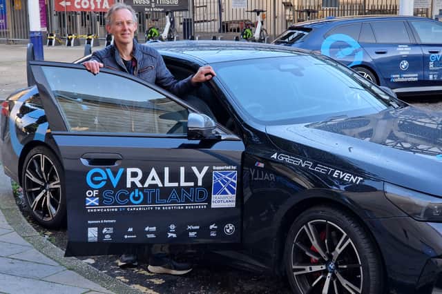 Alastair Dalton at the start of the EV Rally of Scotland in Inverness on Thursday