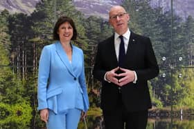 First Minister John Swinney and Chancellor of the Exchequer Rachel Reeves during during a visit to Atlantic Quay in Glasgow. Picture: Andrew Milligan/PA Wire 