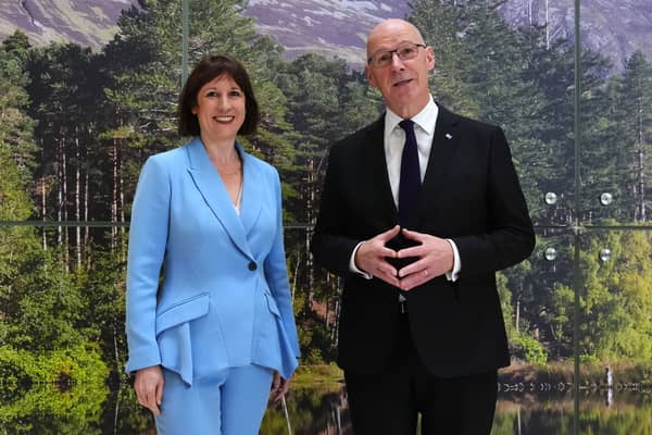 First Minister John Swinney and Chancellor of the Exchequer Rachel Reeves during during a visit to Atlantic Quay in Glasgow. Picture: Andrew Milligan/PA Wire 