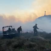 Gamekeepers tackling a wildfire at Cannich, one of Scotland's largest wildfires that devastated part of an RSPB reserve 