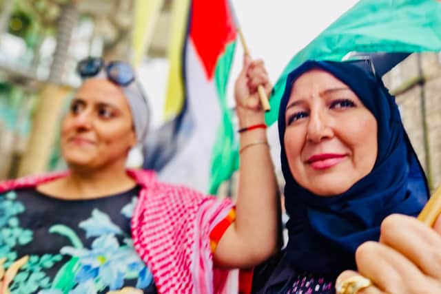 Linda Madaci and Leila Hamami protesting outside the SNP conference. Image: Lisa Ferguson/National World.