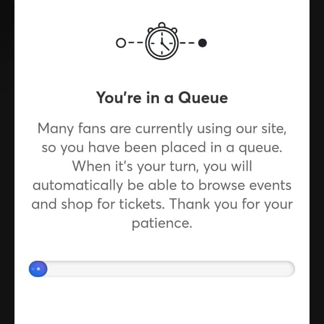 The queue screen that has failed to properly load for many frustrated Oasis fans
