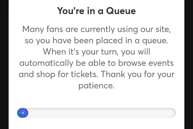 The queue screen that has failed to properly load for many frustrated Oasis fans