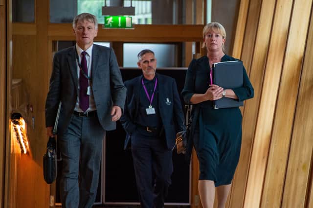 Finance Secretary Shona Robison walking into Parliament to deliver her statement on spending cuts. Picture: Lisa Ferguson