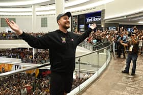 MrBeast poses with fans at the launch of the first physical MrBeast Burger Restaurant in 2022. Photo: Dave Kotinsky/Getty Images for MrBeast Burger