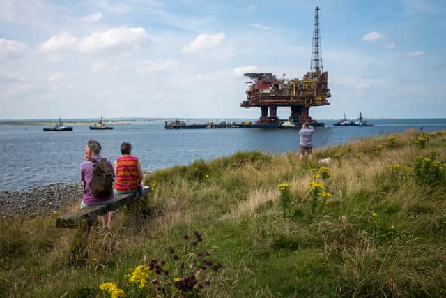 The last oil rig from the Brent Field in the North Sea is towed into the mouth of the River Tees for dismantling (Picture: Ian Forsyth)