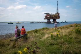 The last oil rig from the Brent Field in the North Sea is towed into the mouth of the River Tees for dismantling (Picture: Ian Forsyth)