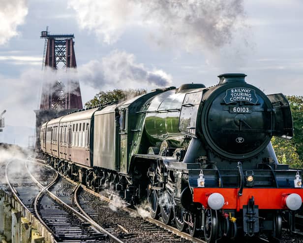 the Flying Scotsman on the Forth Bridge