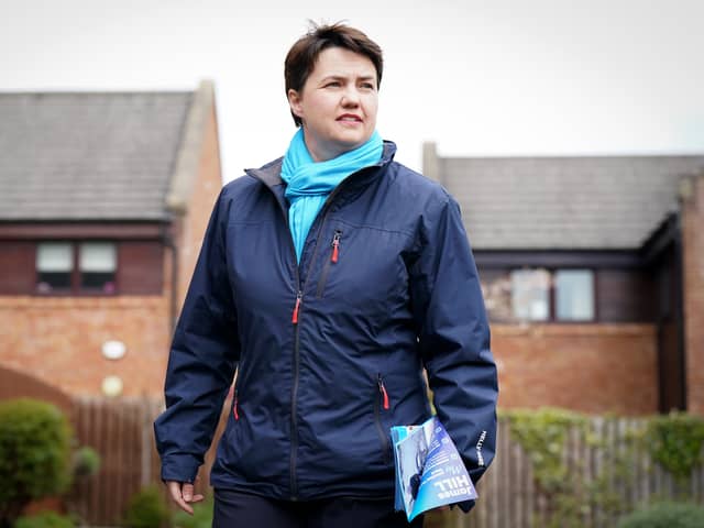 Former Scottish Conservative leader Ruth Davidson, on the campaign trail in Davidson Mains in Edinburgh. Picture: PA