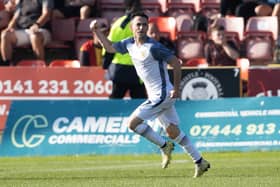 Alloa's Kevin Cawley celebrates his goal against Partick Thistle. Cr: SNS Group.