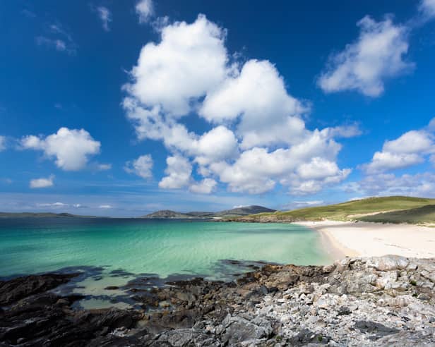 On the west coast of South Harris in the Outer Hebrides, the white sands of Luskentyre Beach ripple down to deep aquamarine waters - imparting a feeling of being in a completely different country. 