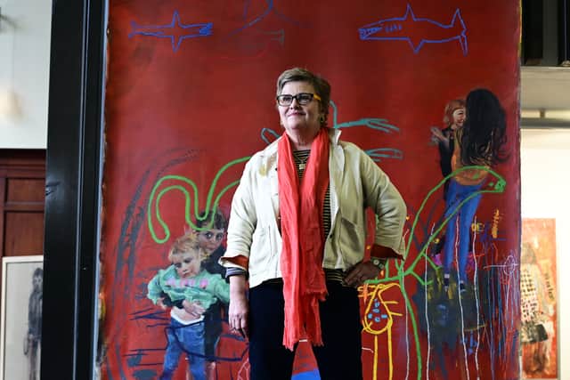 Artist Kate Downie at Glasgow Women's Library where her 'finished' version of Joan Eardley's last piece Two Children is now on show.