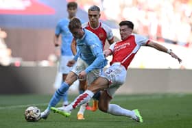 Celtic-linked Kieran Tierney has not featured for Arsenal since the Charity Shield match against Manchester City at Wembley last year. (Photo by JUSTIN TALLIS/AFP via Getty Images)