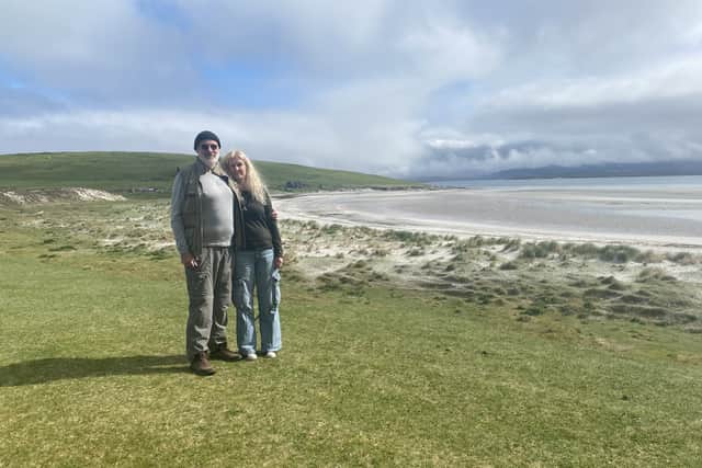 Singer Fish and his wife Simone on their new 35-acre croft on Berneray.