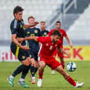 Kieron Bowie in action for Scotland Under-21s against Malta prior to going off injured.  (Photo by Domenic Aquilina / SNS Group)
