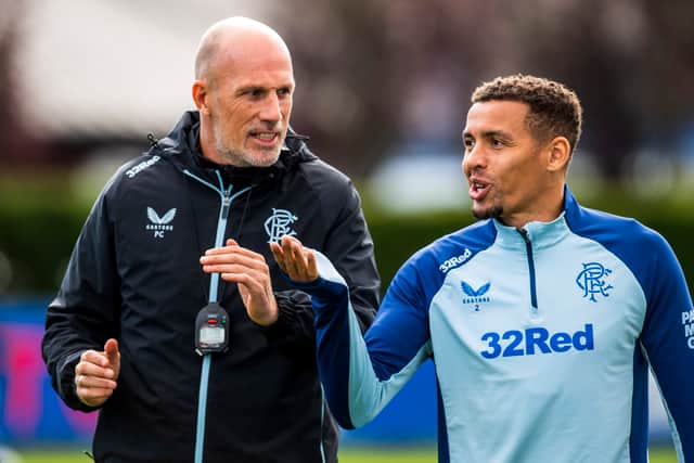 Rangers manager Philippe Clement with captain James Tavernier at training on Friday. (Photo by Rob Casey / SNS Group)