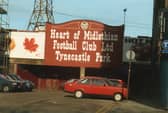 The former Gorgie End sign at Hearts' Tynecastle Park, whose whereabouts are unknown. Pic: David Speed