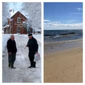Two residents speak in St Boswells (left) in the Scottish Borders, while (right) Kingsbarns Beach is one of Fife's best. Picture: NationalWorld/PA