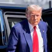 Republican presidential nominee former President Donald Trump arrives at Harry Reid International Airport to board a plane after a campaign trip. Picture: AP Photo/Alex Brandon